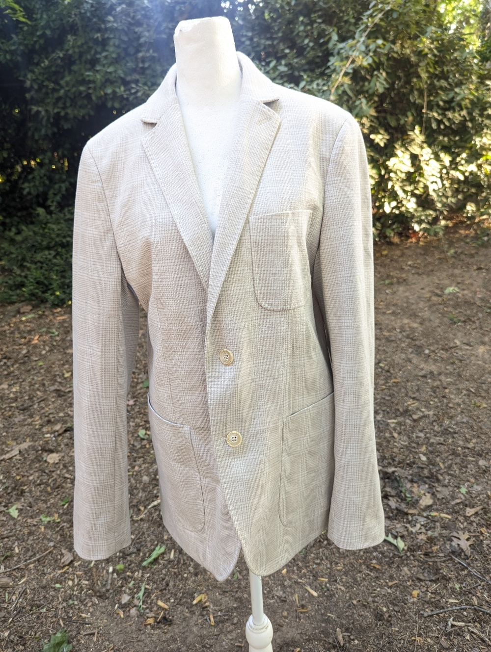 Blue Industry Men’s Blazer Size 48 Tan Plaid Stretch Sport Coat JBIS23-M13 EUC